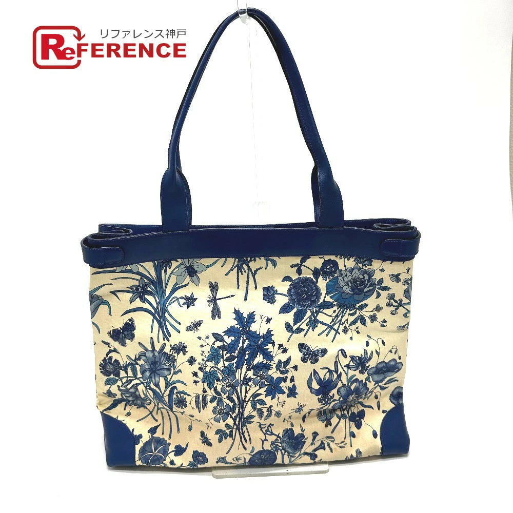 GUCCI Floral Flower bag shoulder tote leather blue